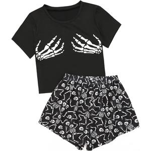 Laqeyko Cute Pajamas for Women Shorts Set Short Sleeve Tops and Shorts Pjs Sets Nightwear Sleepwear (Black, XL)