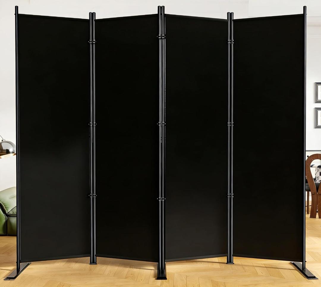 SUNALLY Room Divider 6FT Folding Privacy Screens, 4 Panel Fabric Divider for Room Separation, 88" W Freestanding Portable Wall Dividers Screen for Home Dorm Studio Office, Black