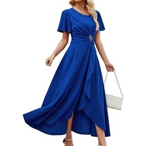 QMZ Wedding Guest Dresses for Women Have Pockets Cocktail Dress Ruffle Sleeve A Line Evening Party Formal Dresses for Women-Royal Blue-L