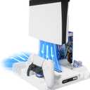 Cooling Station Stand for PS, Cooling Fan Station with Dual Controller Charger Compatible with P5 Pro/Slim Console, Cooler Station Stand for Ps Accessories with 3-Level Fan&LED Light