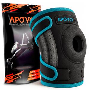 APOYO Knee Brace for Women & Men - Knee Compression Sleeve For Pain Relief, Meniscus Tear, ACL, Arthritis, Joint Pain Relief, with Patella Gel Pad & Side Stabilizers (Large) Blue