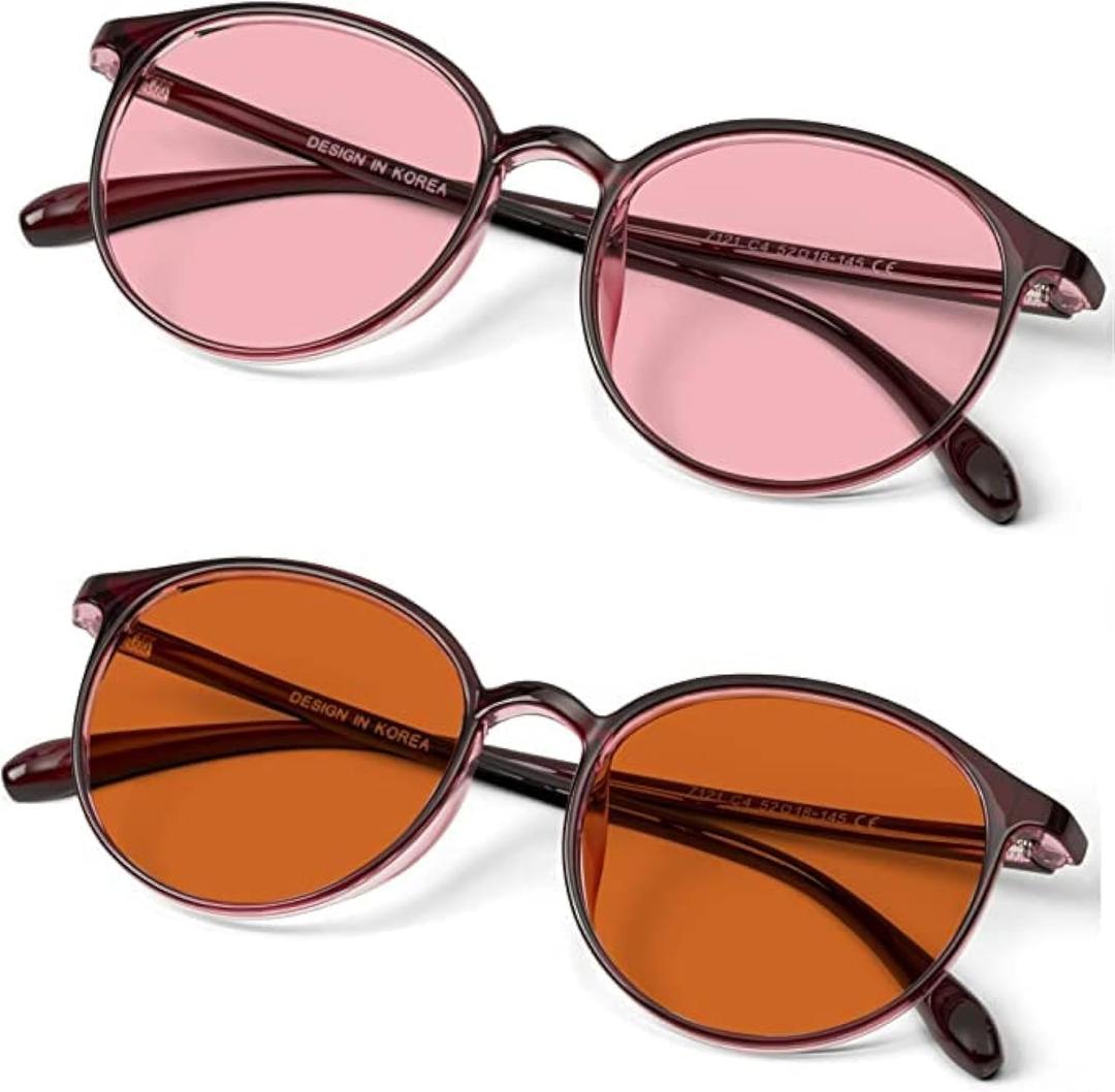 BRADDELL Indoor FL-41 Rose & Outdoor FL-60 Brown Tinted Migraine Light Sensitivity Glasses for Photophobia and Computer Usage