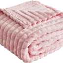 FY FIBER HOUSE Throw Blanket for Couch Soft Warm Fuzzy Twin Size Blankets for Sofa All Season Use, 60x80 Inches, Pink