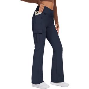 Flare Leggings for Women Yoga Crossover High Waist Pants with Tummy Control Workout Cargo with 5 Pockets Bootcut Leggings