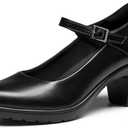 DREAM PAIRS Women's Chunky Low Block Heels Mary Jane Closed Toe Work Pumps Comfortable Round Toe Dress Wedding Shoes EDENIA (8 Wide, Black)