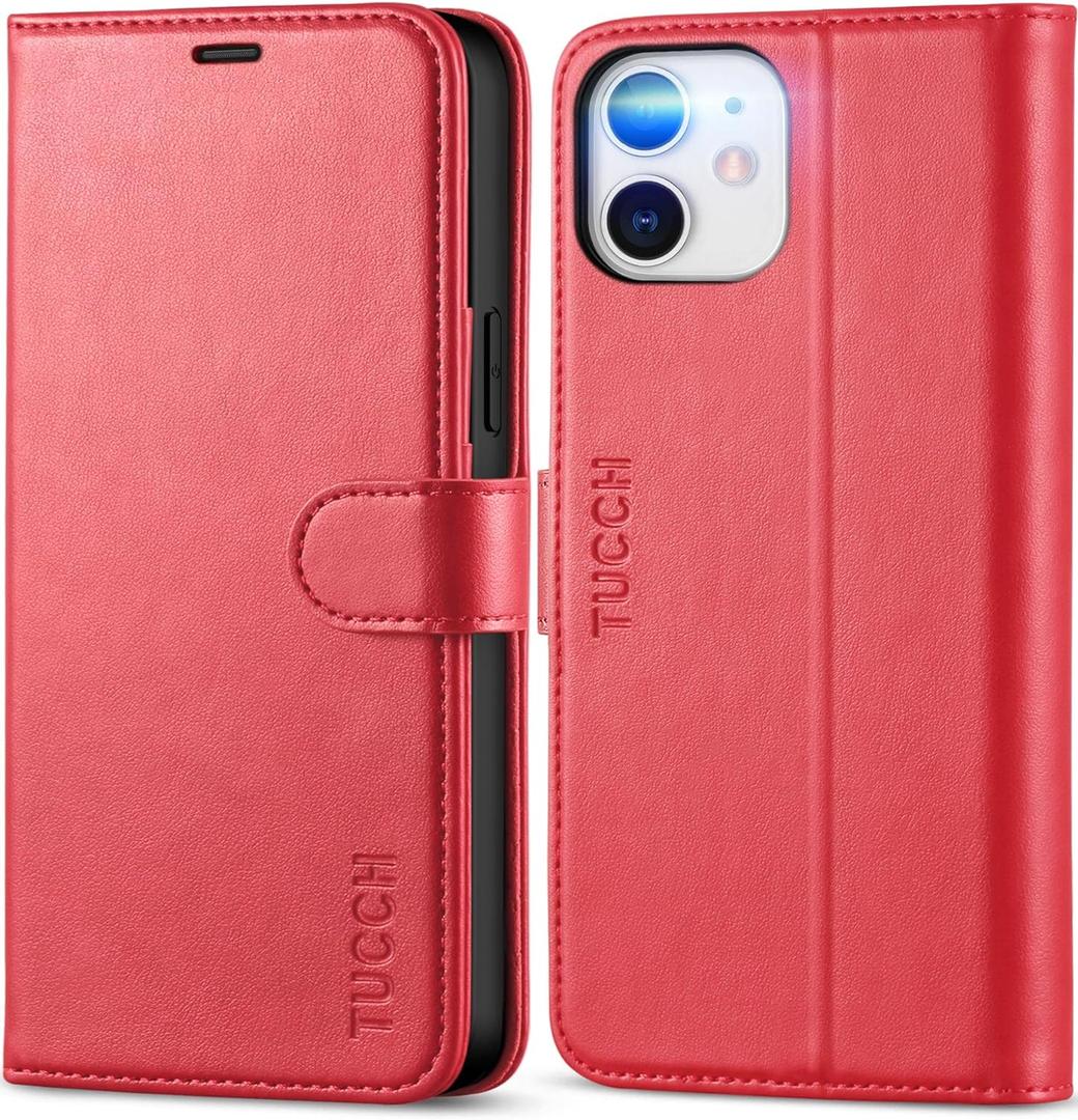 TUCCH Wallet Case for iPhone 12 Pro/12 5G, RFID Blocking Card Slot Stand [Shockproof TPU Interior Case] PU Leather Magnetic Protect Flip Cover Compatible with iPhone 12/12 Pro 6.1-inch, Red