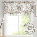 jinchan Linen Pleated Valance Farmhouse Floral Printed Valance for Windows 20 Inch Rustic Scallop Look Decorative Window Topper for Kitchen Living Room Bathroom Light Filtering 1 Panel Black on Beige