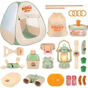 Kids Camping Set, Pretend Camping Toys with Pop Up Tent, Indoor Outdoor Play Camping Gear for Toddler Age 3 4 5 6 Year Old Christmas Birthday Gift