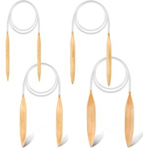 Bamboo Circular Knitting Needles Set  US Size 15 19 35 50 (10 15 20 25 mm) Circular Wooden Knitting Needles with Plastic Tube Natural Wood Jumbo Needle for Chunky Yarn Giant Circular Knitting Needles