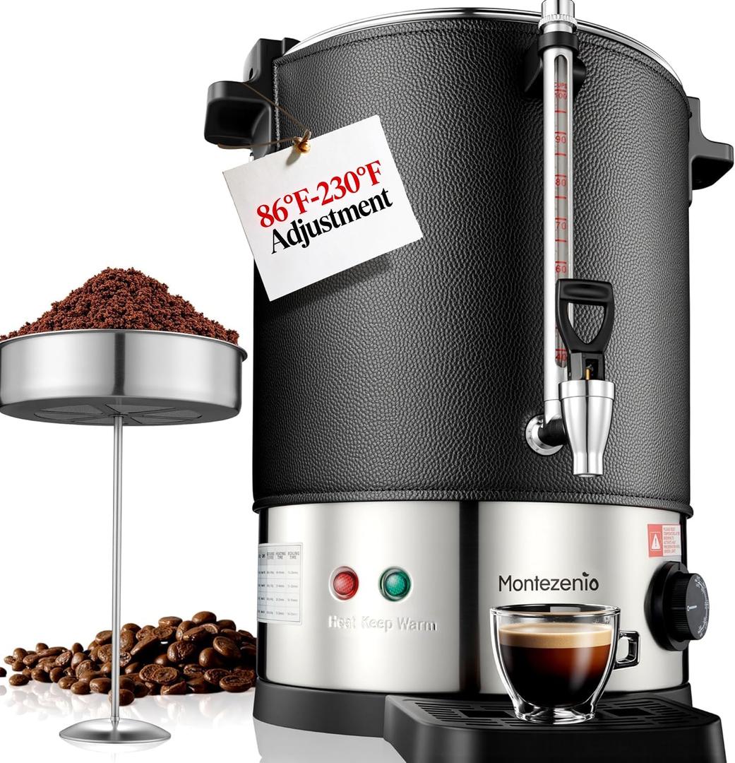 100 Cup Commercial Coffee Urn with Temp Control, 1500W Extra Large Coffee Maker Double Insulated 304 Stainless Steel Coffee Dispenser Hot Water Urn with for Home Party Office Catering(15L/100cups)