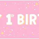 3 x 1st Birthday Decorations GirlPlastic Backdrop - 65" x 19.7" 1st Birthday Banner in Pink, Large First Birthday Decorations for Girl, Photography & Baby Party Supplies