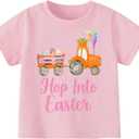 ZEVONIKA Girls Easter Shirts Kids Cotton Graphic Tees Casual T-Shirts 3-7 Years, Size 5T Pink