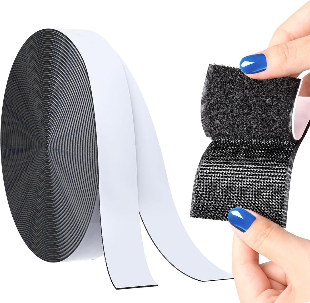 Industrial-Strength Hook-and-Loop Tape, 1.18" x 11.5', Super Strong Sticky Strips Roll for Home, Office, School, Car, Black
