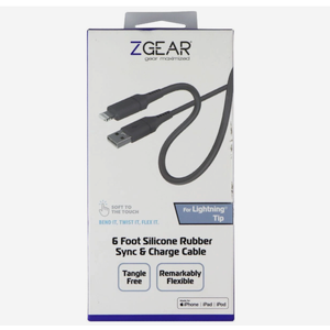 Zgear For Lightning Tip 6 Foot Silicone Rubber Sync & Charge Cable