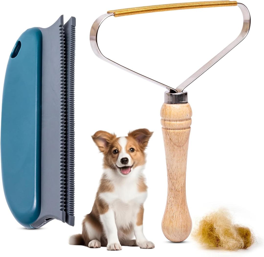 2 x 2-Pack Pet Hair Removal Tool - Lint Remover, Carpet Scraper & Shaver for Clothes and Carpets - Dog & Cat Hair Remover with Carpet Rake for Car,Rugs,Couch,Furniture - Fur Cleaner Tool
