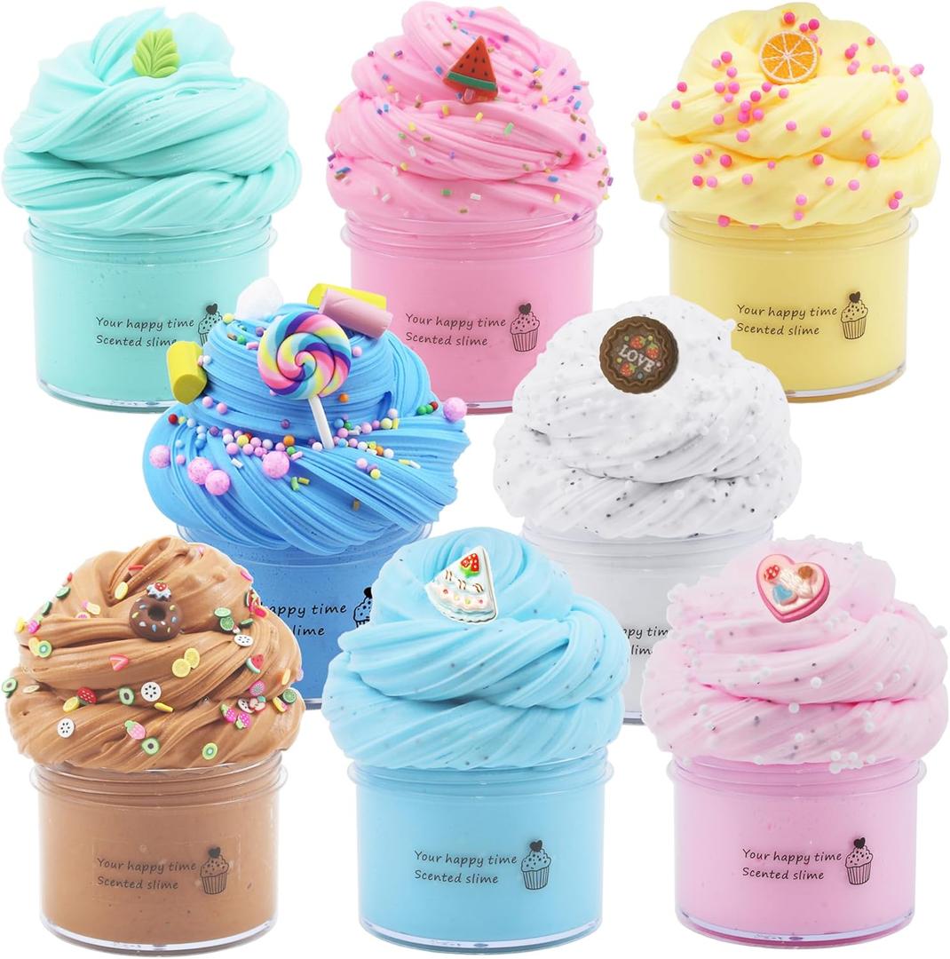 8 Pack Butter Slime Kit for Girls,Party Favors Stretchy and Non-Sticky, Stress Relief Toy for Boys,Soft DIY Slime for Kids