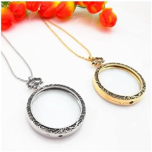 2pcs 10X Magnifying Glass Necklace Magnifier Pendant Magnifier Pocket Reading Loupe Monocle with 1.85 Inch Glass Lens and 32 Inch Long Chain for Books Crafts Gift