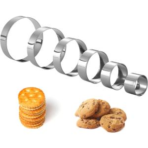 6 PCS Round Cookie Cutters (1.5,2,2.5,3,3.5,4 Inch), Stainless Steel Cookie Cutter, Kitchen Baking Utensils, Suitable for Making Cookies, Cakes, pizza and More.