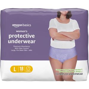 3 x Amazon Basics Postpartum Incontinence Underwear for Women, Maximum Absorbency with Bladder Leak Protection, Fresh Protection, Disposable, Large, Lavender, 18 Count