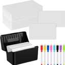 Jetec Index Card Storage, 100 Pcs Blank Dry Erase Index Cards and 8 Dry Erase Markers Black Storage Box, Practical Index Card Organizer Reusable DIY Flash Cards for School Message Notes (3 x 5 Inch)