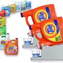 TidyFriend 2 Pack Liquid Laundry Detergent Holder Stand with Drip Tray & Rubber-Grip Feet, Stand for Laundry Room Organization and Storage, Fabric Softener Dispenser with Cup Holder (Grey)