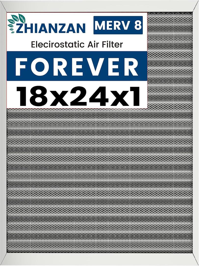 18x24x1 HVAC Furnace Air Filter, Lasts a Lifetime, Washable, the Last HVAC Filter You Will Ever Buy, Healthier Home or Office, Merv 8(Actual Size:Actual Size:17.5x23.5x0.82 Inch)