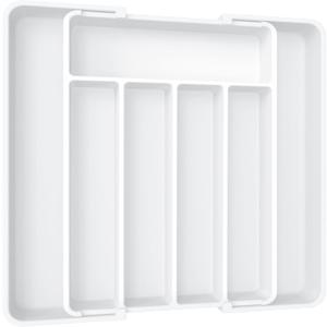 Aujen Expandable Kitchen Drawer Organizer - Adjustable Utensil Organizer, Multipurpose Storage Solution for Forks, Knives, White (Medium)
