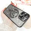 Fiyart Designed for iPhone 12 Pro Case,Compatible with MagSafe Butterflies Plating Camera Protection Phone Cover, Magnetic Glitter for Women Girls Shockproof Bumper 6.1"-Black