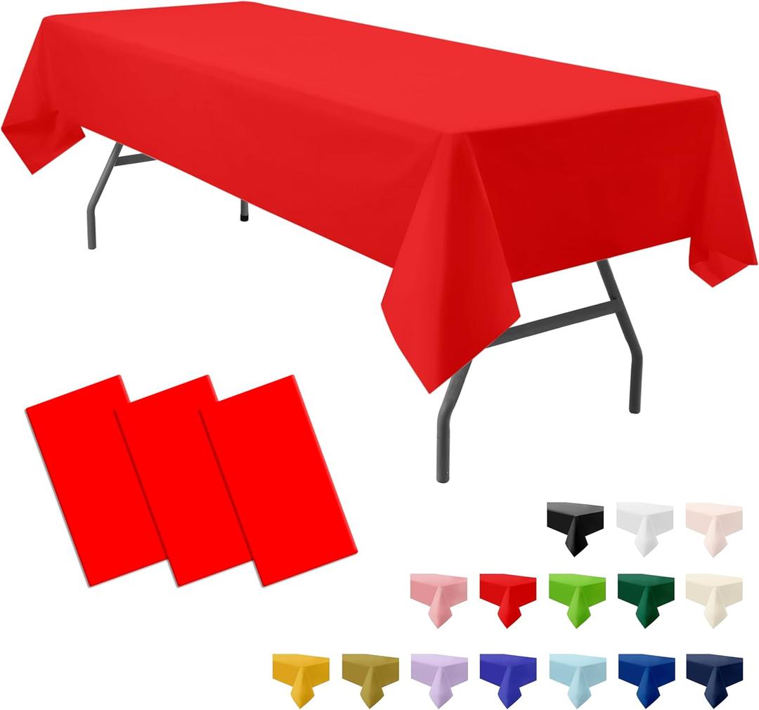 3-Pack Premium Plastic Red Tablecloth Disposable 54" x 108" Rectangle Table Cover Party PEVA Ruby Shine Red Table Cloths for Birthday Wedding Thanksgiving Christmas Graduation Banquet