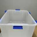 IRIS USA WeatherPro 60 Qt Storage Bins with Lids, 3 Pack, BPA-Free Plastic Gasket Box with Tight Latch and Seal, Stackable Nestable Tote Tub - Clear/Blue