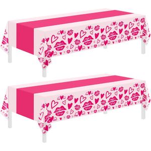 Childom 2 Pcs Valentines Day Tablecloths for Valentines Day Decorations,54" x 108" Disposable Plastic Tablecloths, Rectangle Lip Table Cover for Party Decorations Mothers Day Anniversary Birthday (Rose Red Valentines Lip Stripe)