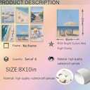 6pcs Coastal Canvas Wall Art Blue Beach Hydrangea Themed Posters Prints Sailboat Bike Flowers beach umbrellas Pictures Wall Decor Ocean View Paintings for Dormitory Apartment Home Decor Unframed, 10"L x 8"W