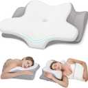 PAYHUIN Cervical Neck Pillow, Memory Foam Pillow for Pain Relief, 2 Height Adjustable Ergonomic Pillow with Breathable Ice Silk Cover, Contoured Neck Support Pillow for Side, Back and Stomach Sleepers (Pearl White)