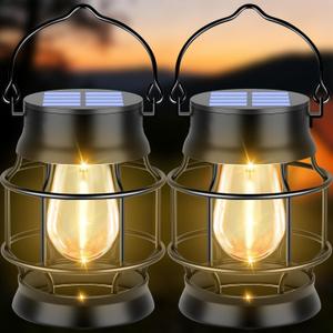 TomCare Solar Lanterns Lights Outdoor Waterproof Metal Hanging Solar Lights Lantern for Outdside Decorative Patio Porch Garden Lawn, 2 Pack (Warm White)