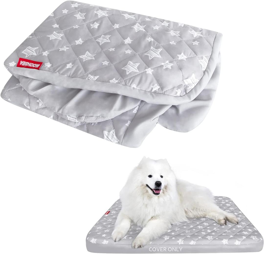 Waterproof Dog Bed Covers Replacement Washable Pet Hair Easy to Remove, Noiseless Quilted Puppy Pet Bed Cover Lovely Grey Star Print 32x44 Inches, for Dog/Cat, Cover Only