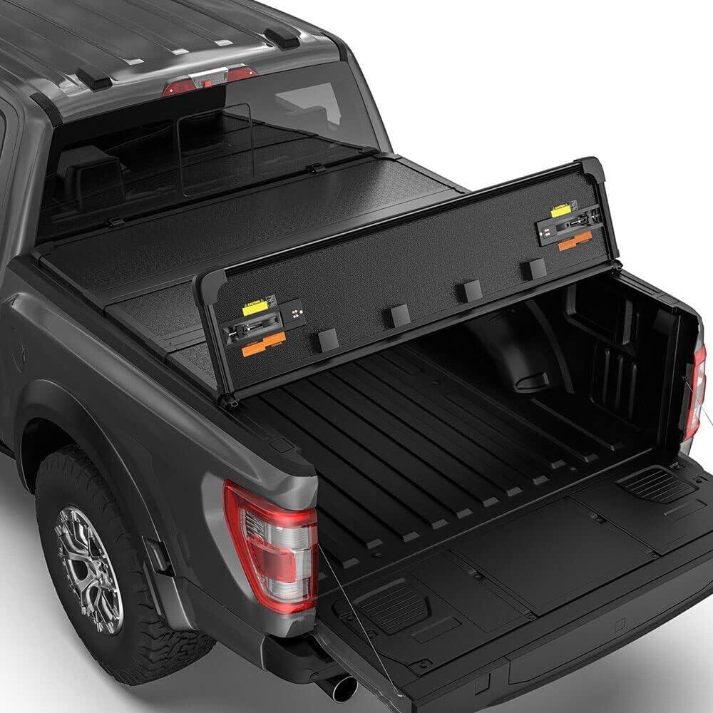 Hard Quad-Fold Truck Bed Tonneau Cover w/LED Lamp Compatible with 2016-2026 Nissan Titan (Non-XD) 5.6FT-67 Inch Bed Cover