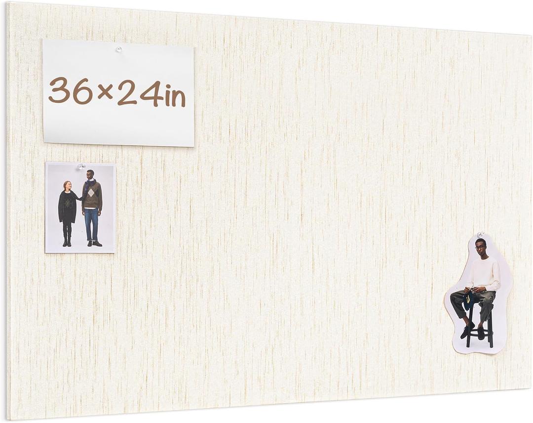 Lightomorrow Bulletin Board 36 x 24 inches, 3' x 2' Linen Board for Wall, Decorative Fabric Pin Board with Safe Removable Adhesive Tapes for Home and Office, Includes 20 Push Pins-Light Yellow Stripes
