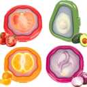 TQRR Set of 4 Reusable Silicone Food Storage Containers for fridge - Fruit and Vegetable Storage, Avocado Saver, Ideal for Apple, Onion, Tomatoes, Lemons, Orange and Potatoes