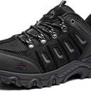NORTIV 8 Men's Waterproof Hiking Shoes Leather Low-Top Hiking Shoes for Outdoor Trailing Trekking Camping Walking Quest (10, Black/Grey)