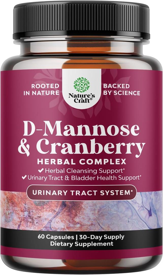 D Mannose with Cranberry Supplement - Potent D Mannose 1000mg Capsules for Kidney Defense Support & Cleanse and Urinary Tract Health for Women & Men - Bladder Health Supplement for Adults - 60 Count