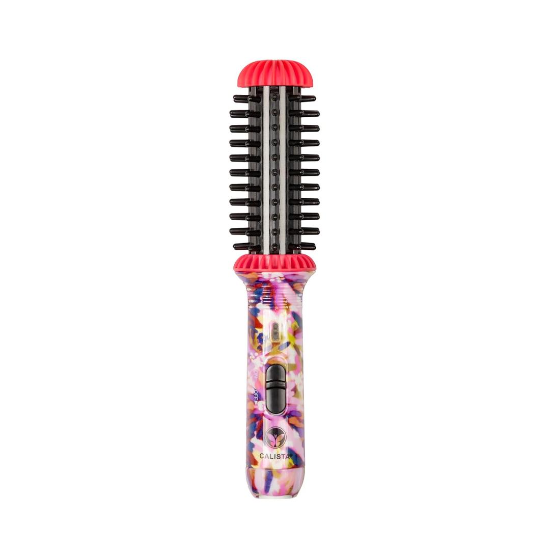 CALISTA GoGo Mini Heated Round Brush | Curl, De-Frizz, and Style Hair with the Mini 7 Styling Tool | Heats to 365F | Perfect for Travel | Dual Voltage | Compatible for Most Hair Types (Pink Petals)