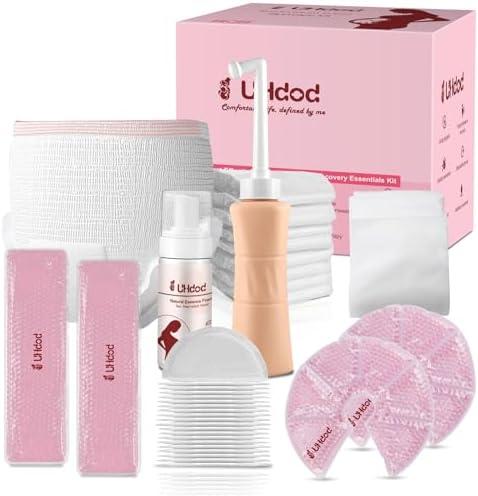 UHdod Postpartum Essentials Recovery Kit, Postpartum Kit for Women After Birth Labor Delivery Postpartum Care Kit, Disposable Underwear Cold Pads Cooling Foam Peri Bottle Nursing Pads Breast Ice Packs