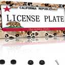 TUBAMQ Leopard Cheetah Print License Plate Frames,Tropical Leaves License Plate Frame Metal Aluminum Rustproof Car Accessories for Us Canada Standard Women Men 2 Holes with Screw Caps LPF-02
