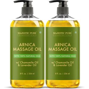 MAJESTIC PURE Arnica Sore Muscle Massage Oil for Massage Therapy-Refreshing & Relaxing-Natural Oils Lavender & Chamomile Essential Oils-All Skin Types- Men & Women Massage Lotion- 8 fl oz (Pack of 2)
