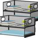 Marbrasse 2 Tier Paper Organizer Letter Tray, Mesh File Organizer with Handle, Paper Sorter Desk Organizer for Home Office Supplies - 2P