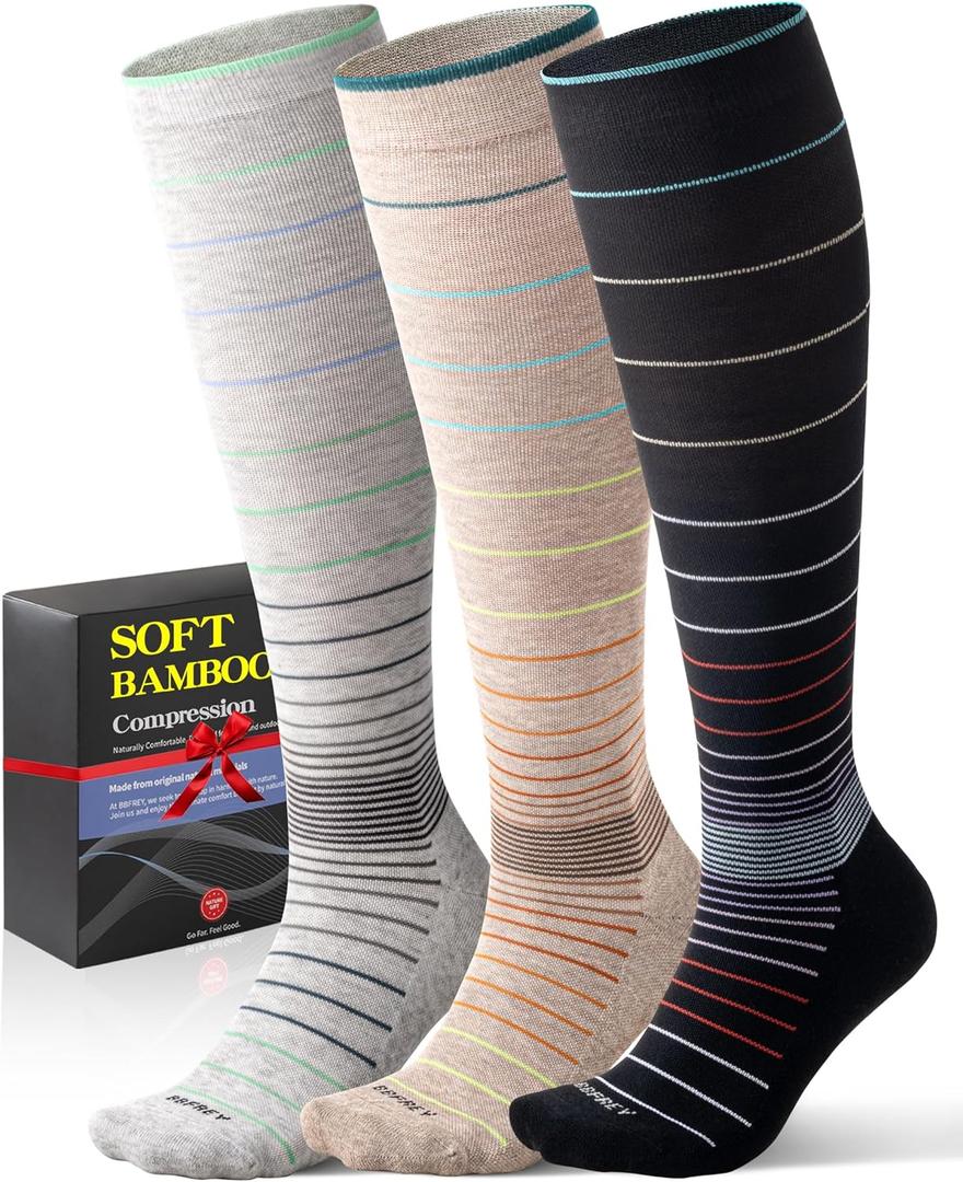 Easy On/Off Moderate Compression Socks Bamboo Viscose - 15-20 mmHg Knee High Support Socks, Soft Sole & Seamless Toe