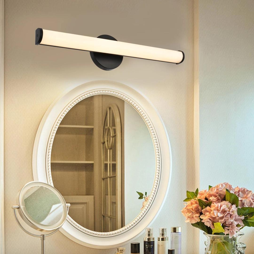 Black Bathroom Light Fixtures Over Mirror with Acrylic Shade, 24 inch Modern Vanity Lighting Fixture Dimmable LED Bathroom Sconce 30W 3000K Vanity Light Bar for Mirror Living Room Bedroom