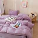 Mixinni Purple Gingham Grid Duvet Cover Twin, 100% Washed Cotton Modern Geometric Bedding Set with 2 Pillowcases, Farmhouse Style Yellow Plaid Comforter Cover Set for Men & Women, Soft & Lightweight