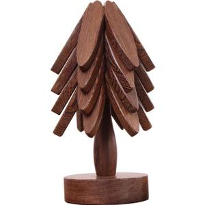 Wooden Placemats - Tree Washer Set, Wooden Pinwheel Coaster Set with Stand for Easy Storage - for Fondue pots, Pans, Bowls, teapots, Warming Trays - Versatile Decorations (B Walnut 4 pcs)