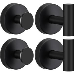 4 Pack Suction Cup Hooks for Shower - Stainless Steel Towel Hooks for Bathroom, Removable Shower Hooks for Bathroom Mirror Window Glass Wall Robe Looafh, Waterproof, Black